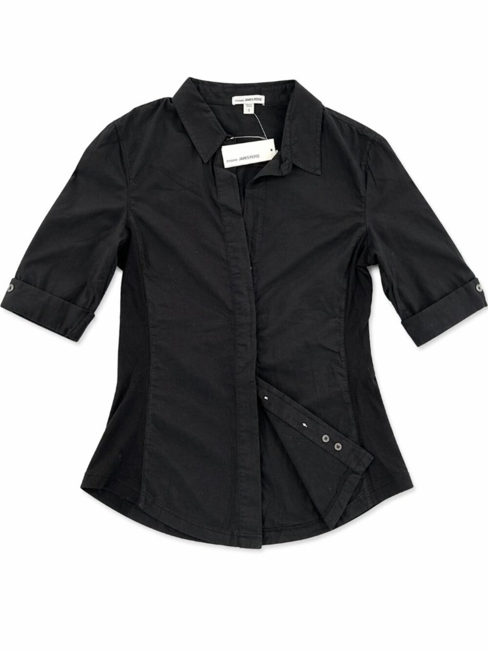 James Perse Black Shirt Size 3 Stretch Side Panels Chic Minimalist Top - Picture 4 of 6